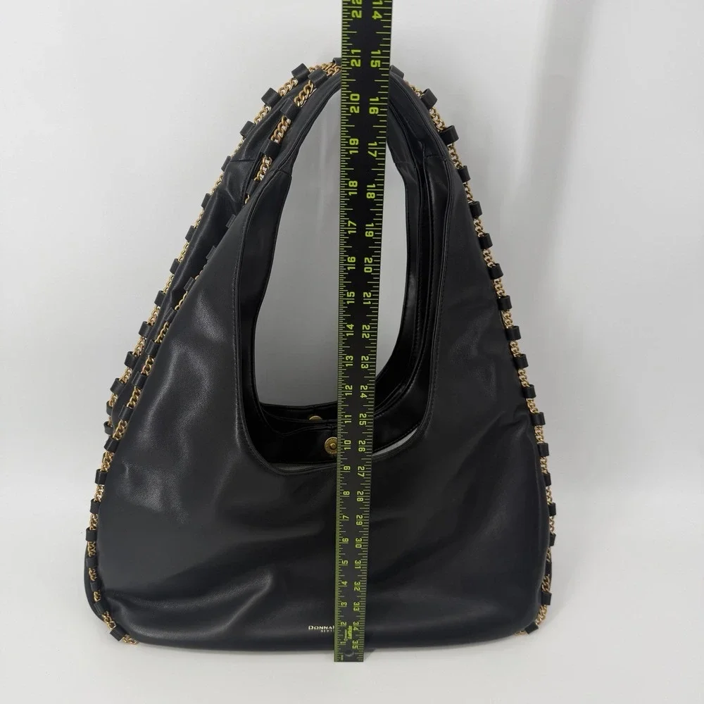 Donna‎ Karan Black Leather Batiste Purse Triple Compartment Large Shoulder Bag